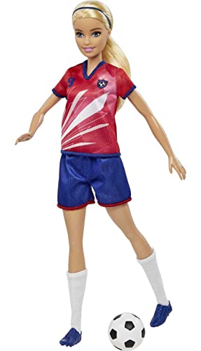 Barbie Poupée Footballeuse avec Queue de Cheval Blonde - Jouet Enfant Dès 3 Ans, Balle + Crampons + Chaussettes Hautes -
