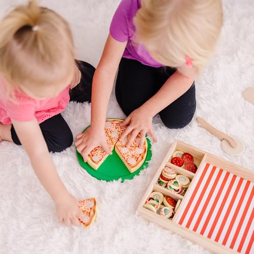 Melissa & Doug - Jeu de Pizza En Bois 63 Pièces - Cadeau Enfant 3 Ans Et + | Jouet D'Apprentissage | Jeu Imitation | Jou