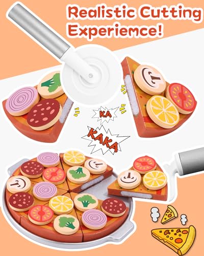 Toaren Pizza Bois Ensemble Jouet Éducatif pour Enfants 3+ Ans Simulation Jeux de Rôle avec Planche Découper
