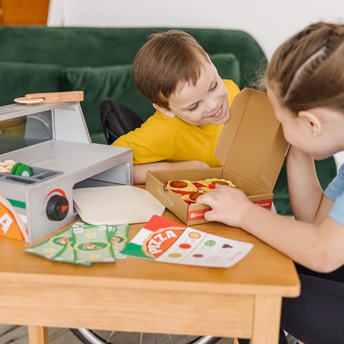 Melissa & Doug Comptoir de pizza en bois pour enfants - Jeux de rôle alimentaire - Multicolore - Jouet éducatif 19465