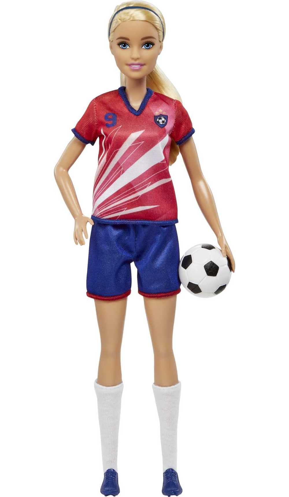 Barbie Poupée Footballeuse avec Queue de Cheval Blonde - Jouet Enfant Dès 3 Ans, Balle + Crampons + Chaussettes Hautes -