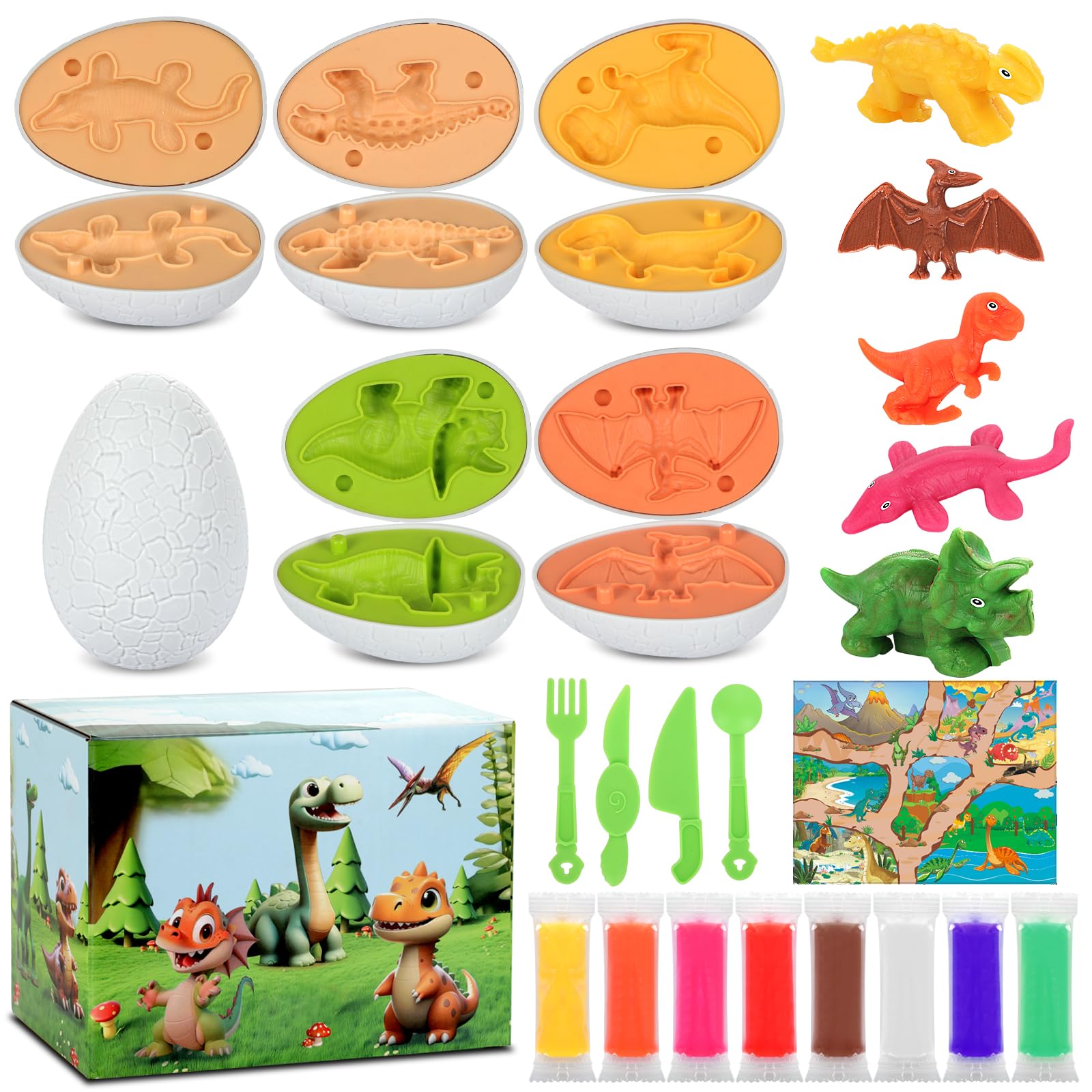 KOMABLEN Pièces Kit Pâte à Modeler Dinosaure Populaire pour Enfants Garçons Filles 3-6 Ans Outils de Sculpture de Pâte à