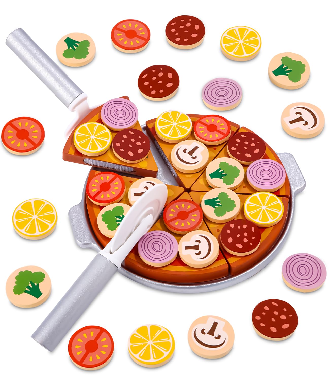 Toaren Pizza Bois Ensemble Jouet Éducatif pour Enfants 3+ Ans Simulation Jeux de Rôle avec Planche Découper