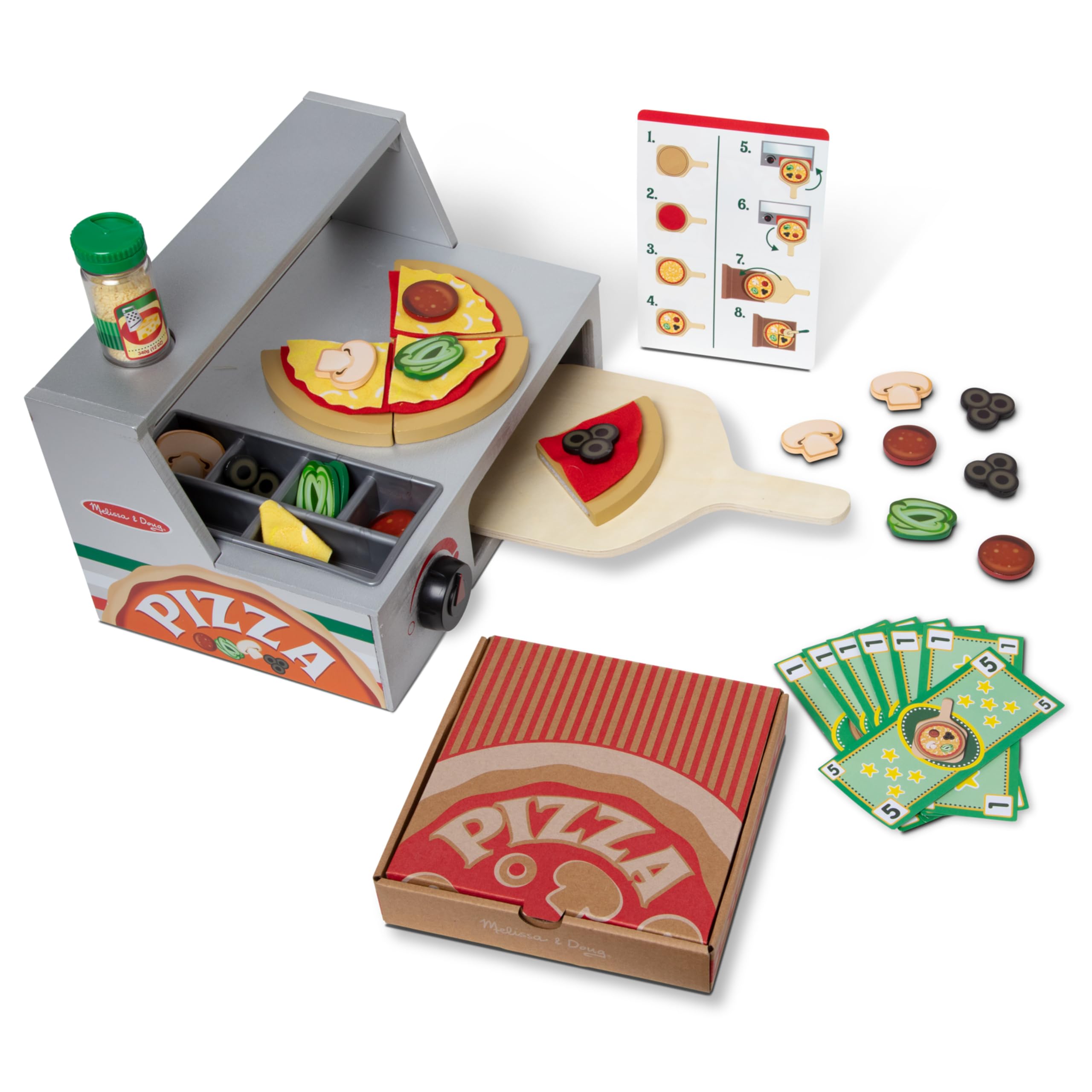 Melissa & Doug Comptoir de pizza en bois pour enfants - Jeux de rôle alimentaire - Multicolore - Jouet éducatif 19465