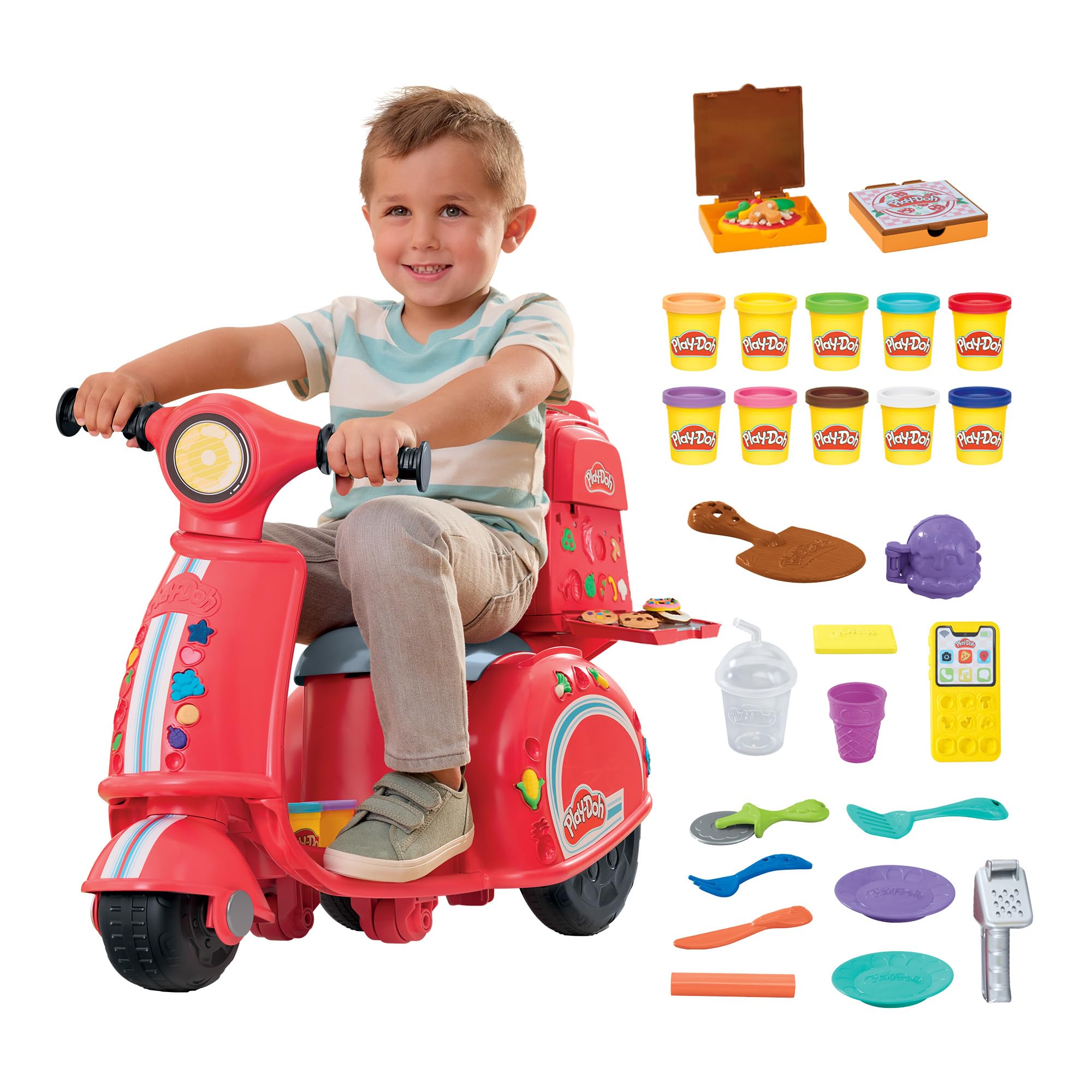 Play-Doh Jeu Culinaire pour Enfants - Scooter à Pizzas Créatif avec Accessoires et Argile Modelage (Éducatif, Activité M