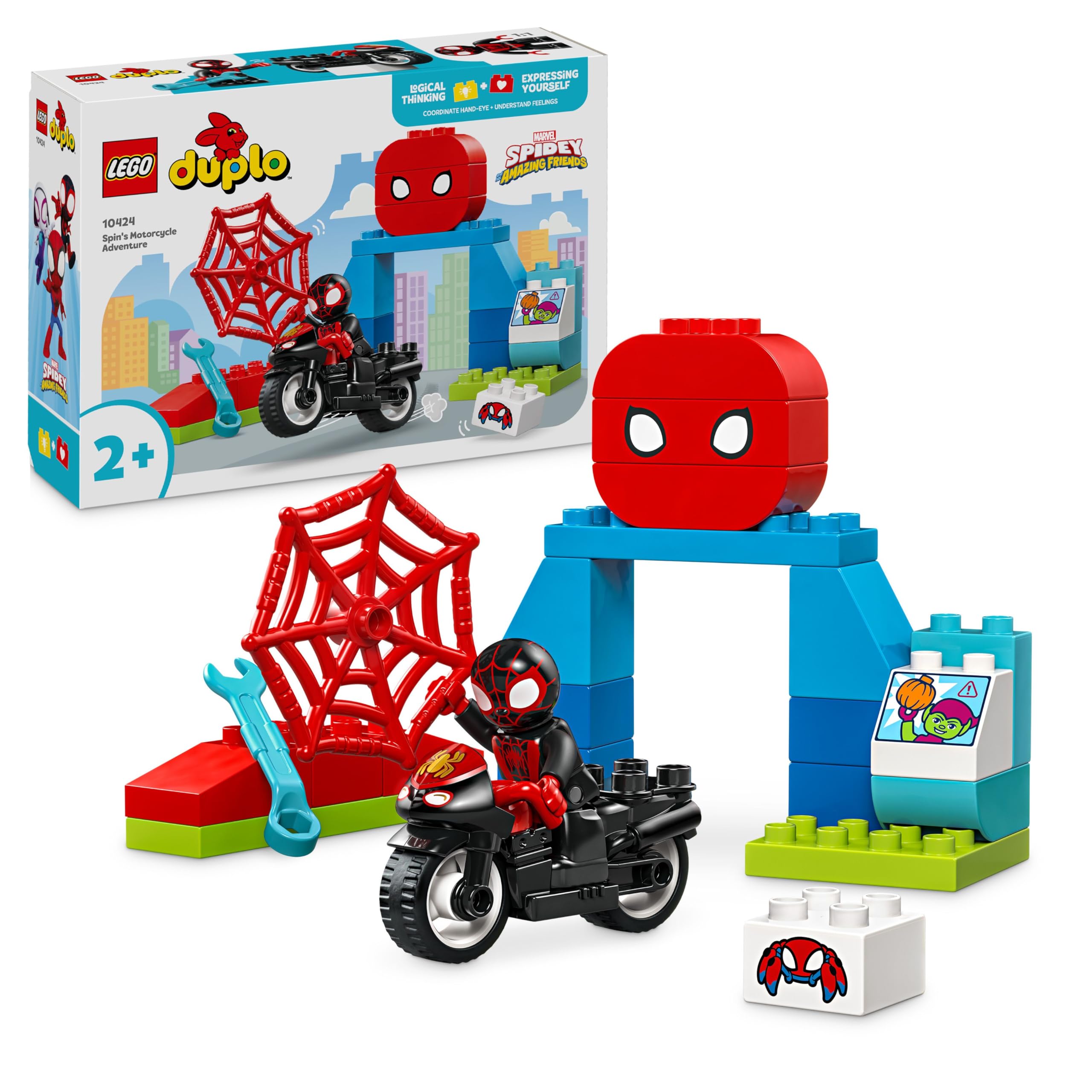 LEGO Duplo Marvel L'Adventure en Moto de Spin - Jouet Éducatif pour Enfants dès 2 Ans - Moto & Figurine - Idée de Cadeau